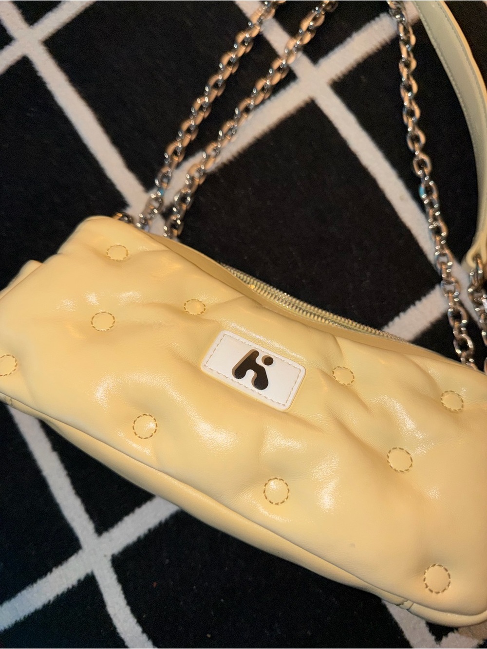 Karak Yellow Quilted Chain-Handle Shoulder Bag Silver Chain - Picture 5 of 10